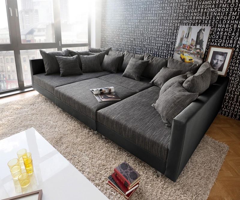 Wohnlandschaft Clovis XXL 300x185 Schwarz Kissen Hoc