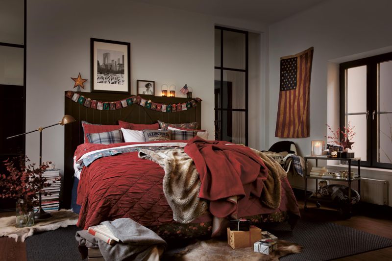 Amerikanische Weihnachtsdeko im Schlafzimmer #bett #