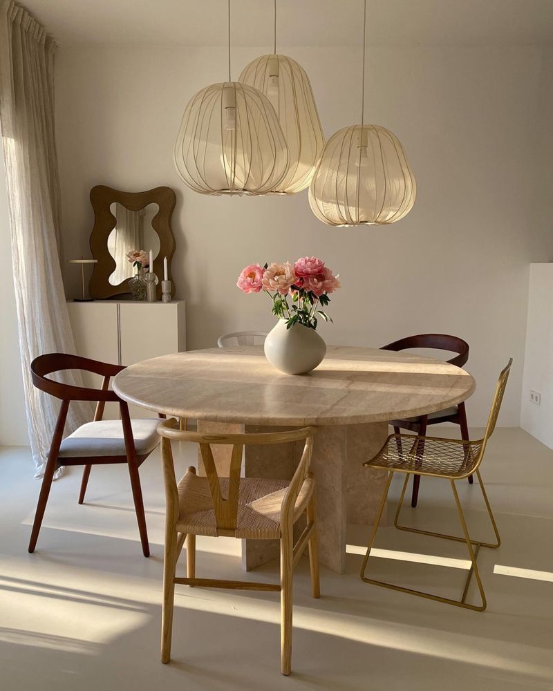 esstisch #rund #travertin #beige #living #esszimmer