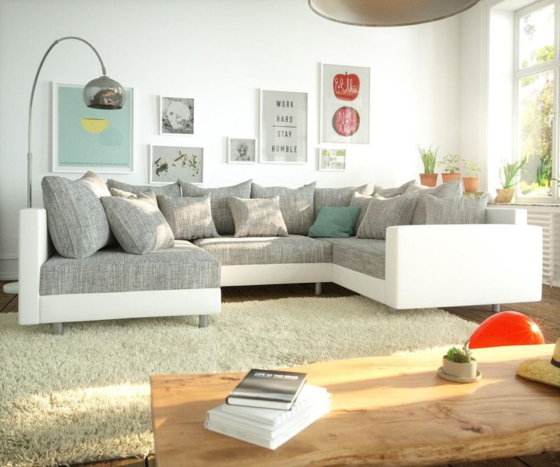 Wohnlandschaft Clovis Weiss Hellgrau Modulsofa Armle