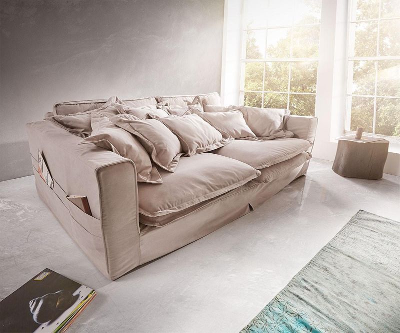 Hussensofa Noelia 240x145 cm Hellgrau mit Kissen #ec