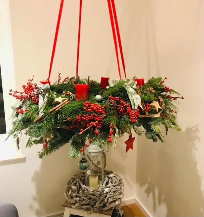 adventskranz Selber gebunden und gerade aufgehängt